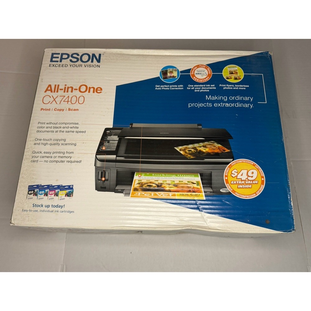 Vintage Epson CX7400 All-In-One Inkjet Printer Color Scanner Copier 🆕 Open Box